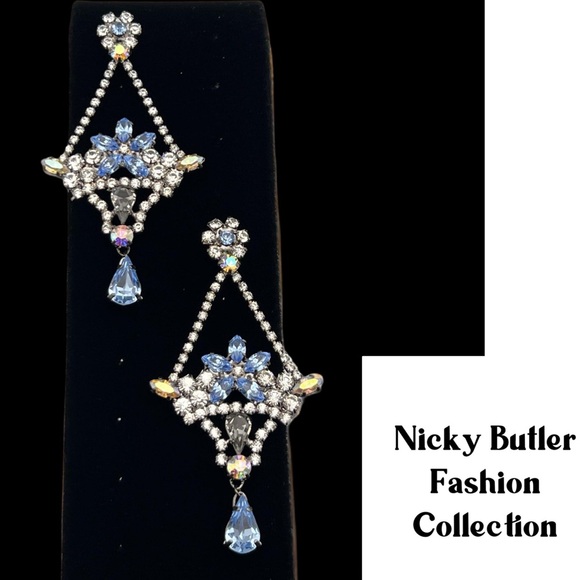 🔶NICKY BUTLER FASHION Blue Crystal Flower Basket Chandelier Drop Earrings NEW - Picture 16 of 16